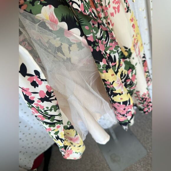 Darling Lulus Ashley Floral V Neck Bodice Fit Flare Skater Tulle Dress S - Picture 9 of 12